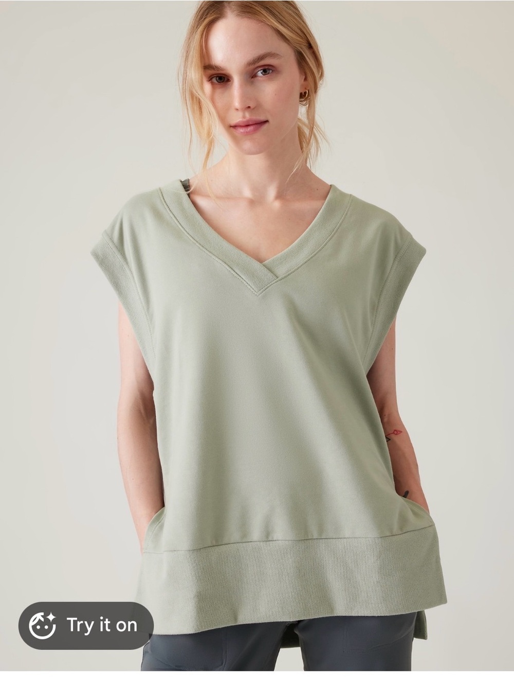 Athleta Retroterry V-Neck Sweatshirt small